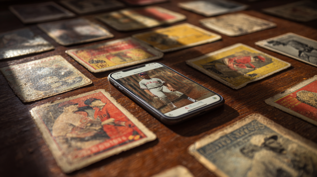 Baseball card scanner app scanning vintage baseball cards to check their value