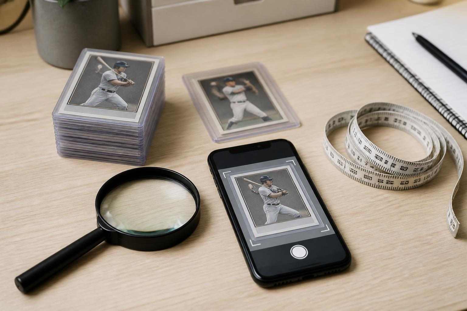 Carte sportive examinée avec loupe et smartphone sur un bureau